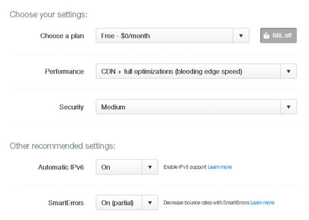 CloudFlare DNS Settings